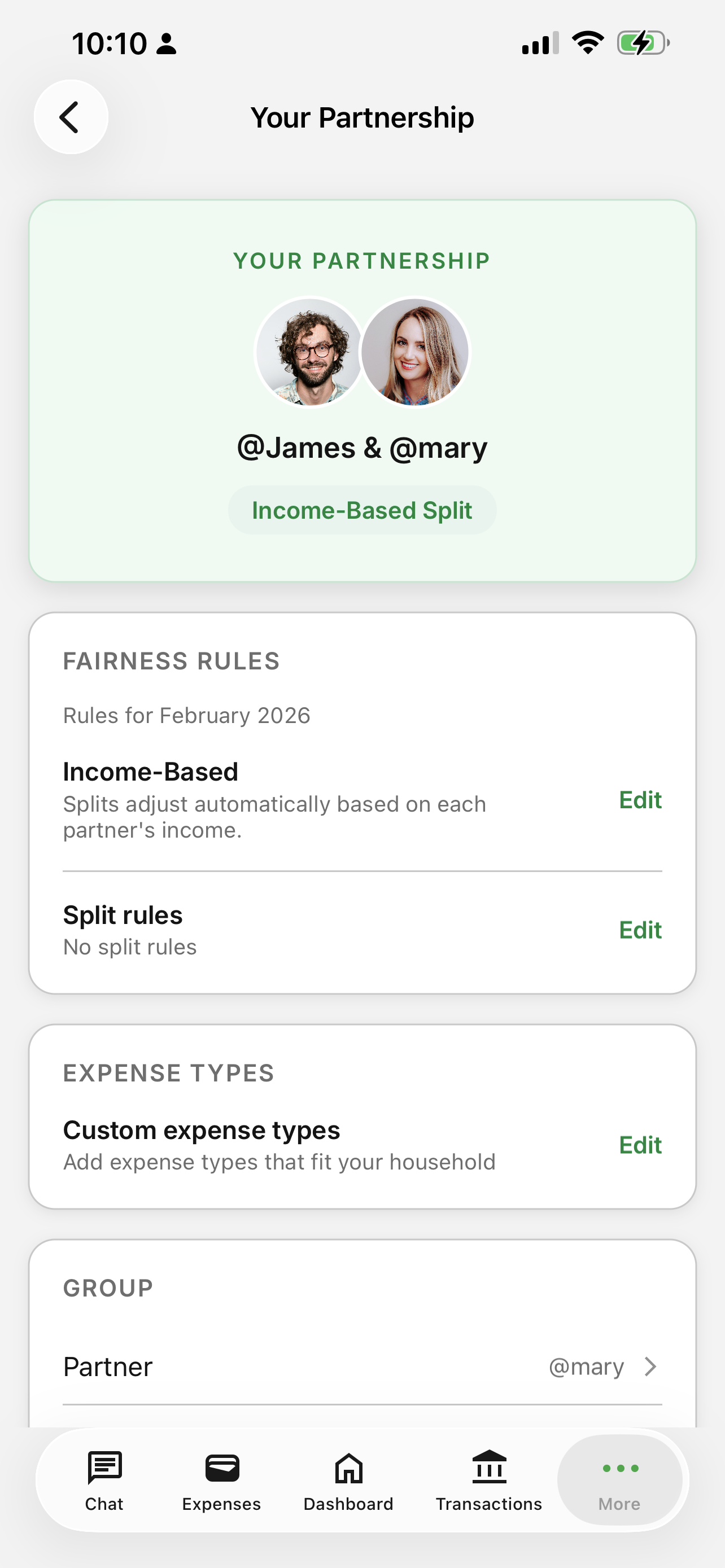 Income-based expense splitting showing proportional contributions